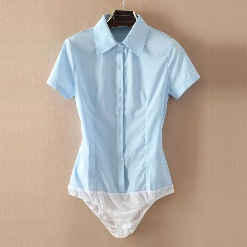 Elegant Fashion Short Sleeve Bodysuit Women White Color Tops And Blouses Office Lady BodyShirt Summer Jumpsuit Rompers 5XL