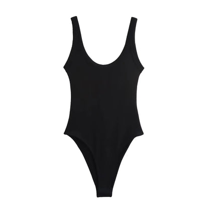 BSK&TRAF Summer Blended Rib Square Neck Shoulder Strap Jumpsuit 2025 New Women's Fashion Slim Solid Color Top